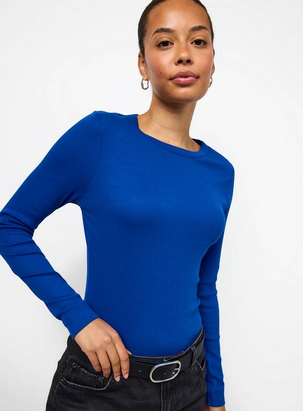 Bright Blue Modal Ribbed Long Sleeve Top 10